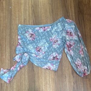 Express One-Shoulder Floral Tie-Waist Top - Pink & Gray